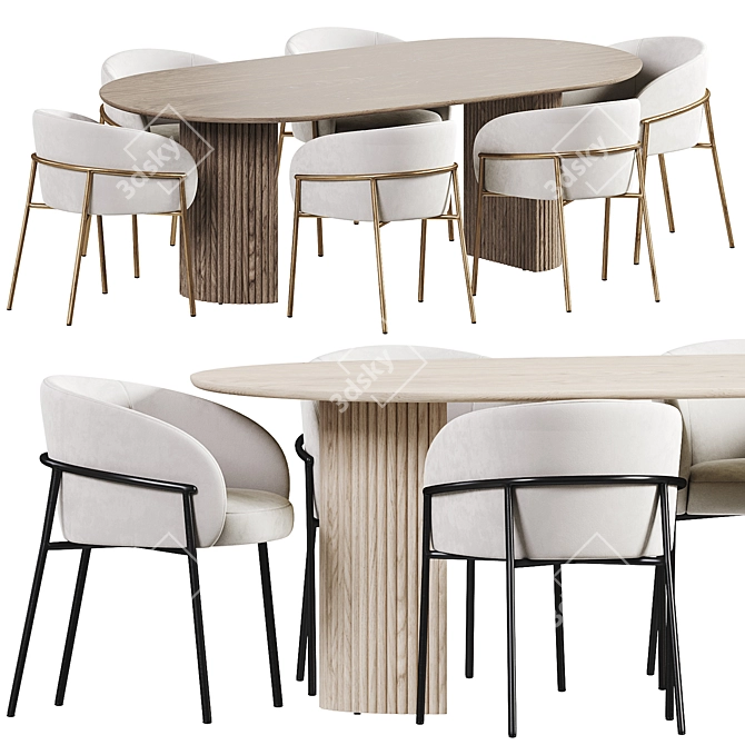 Elegant Oval Dining Set Furniture 3D model image 1