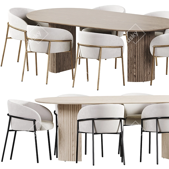 Elegant Oval Dining Set Furniture 3D model image 5