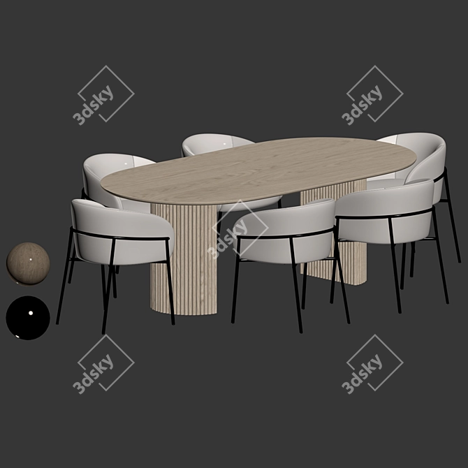 Elegant Oval Dining Set Furniture 3D model image 7