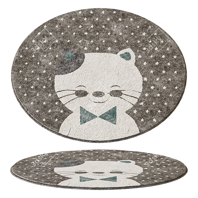 Round Cat Children's Rug 3D model image 1