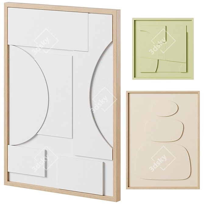 Raised Relief Wall Art Set 3D model image 1