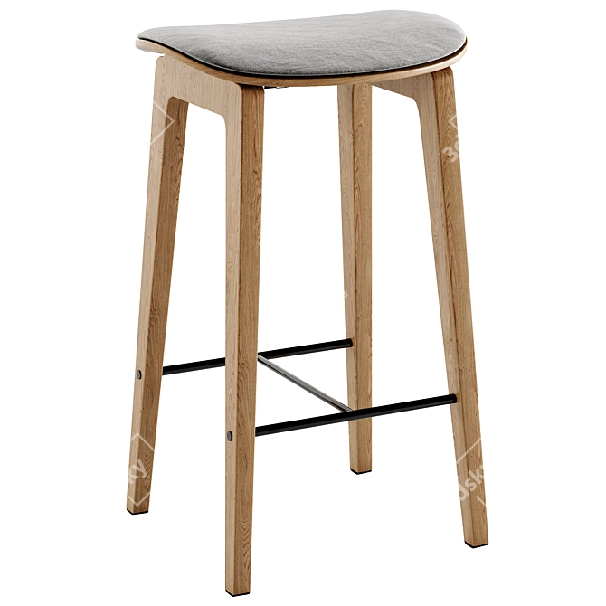 Oak Stool with Cushion Integration 3D model image 1