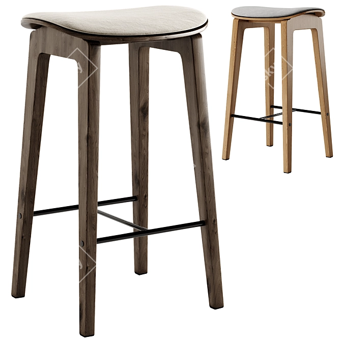 Oak Stool with Cushion Integration 3D model image 2