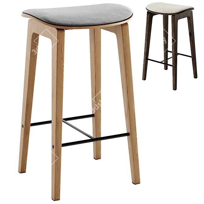 Oak Stool with Cushion Integration 3D model image 3