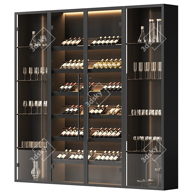 Modern Wine Cabinet Set with Dishes 3D model image 1