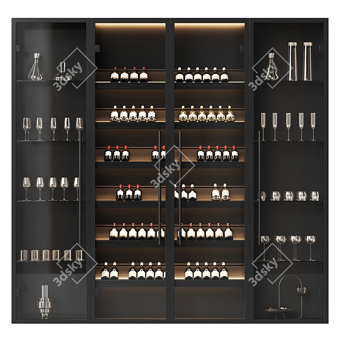 Modern Wine Cabinet Set with Dishes 3D model image 2