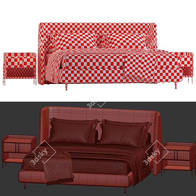 Sleek Upholstered Double Bed 3D model image 7