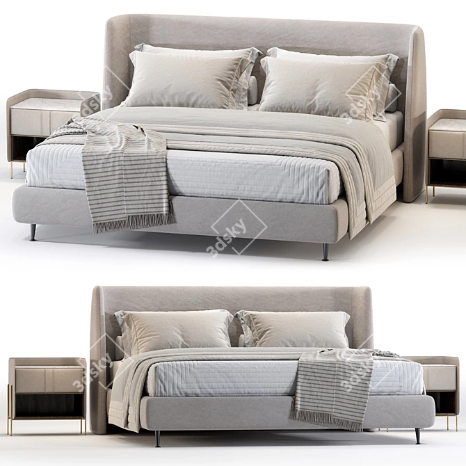 Sleek Upholstered Double Bed 3D model image 1