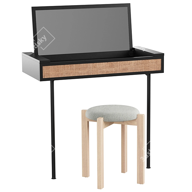 Glam Vanity Set with Stool 3D model image 5