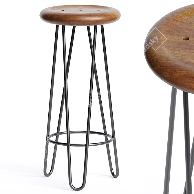 Teak Swivel Frisbee Bar Stool 3D model image 1