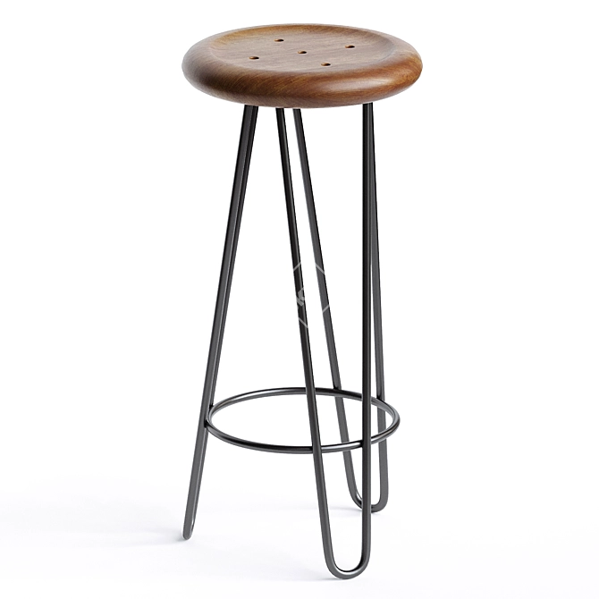 Teak Swivel Frisbee Bar Stool 3D model image 2