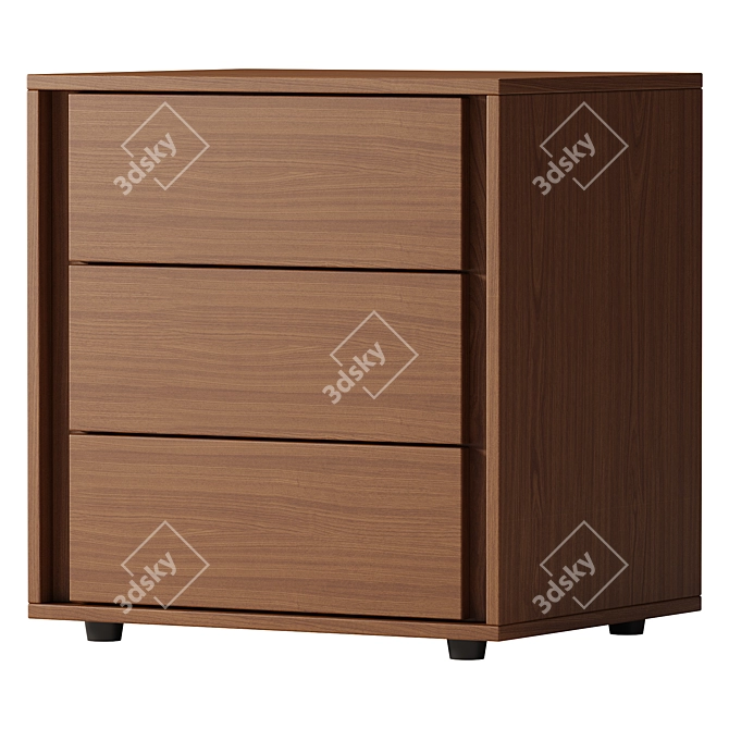  Elegant Walnut 3-Drawer Nightstand 3D model image 1