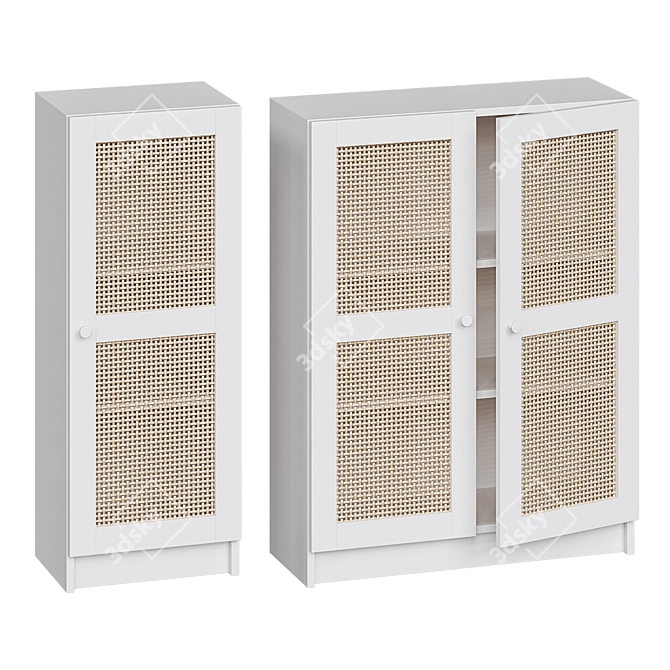 Scandinavian Bookcase with Bamboo & Rattan Facades 3D model image 1