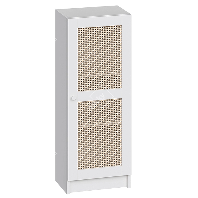 Scandinavian Bookcase with Bamboo & Rattan Facades 3D model image 2