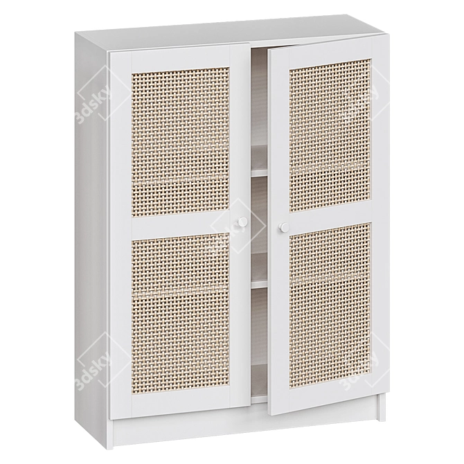 Scandinavian Bookcase with Bamboo & Rattan Facades 3D model image 3