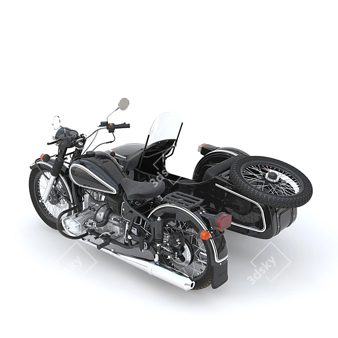 Vintage Ural Sidecar Motorcycle 3D model image 2