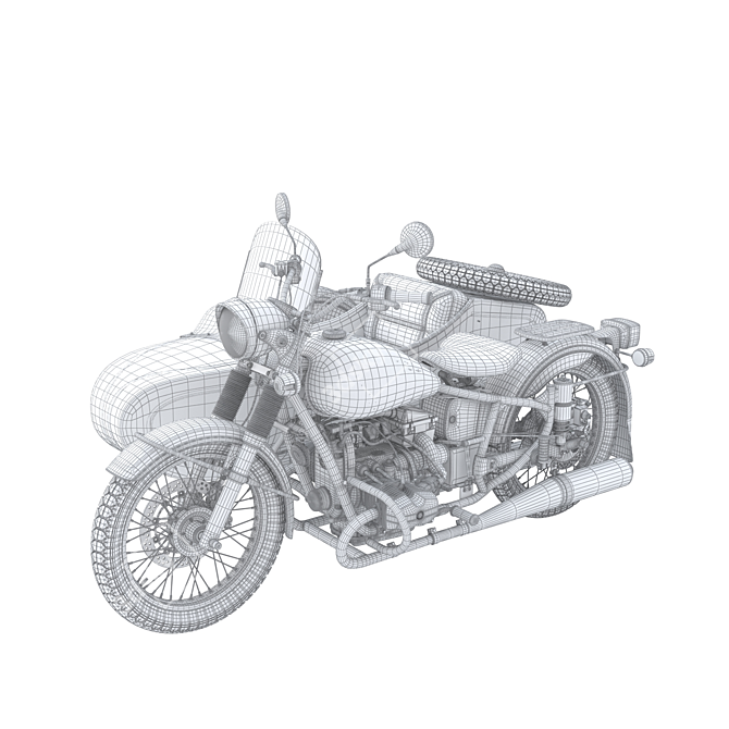 Vintage Ural Sidecar Motorcycle 3D model image 5