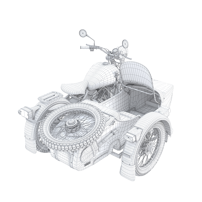 Vintage Ural Sidecar Motorcycle 3D model image 7