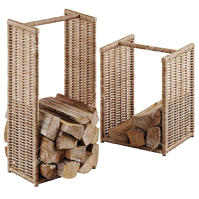 Natural Rattan Log Holder 3D model image 1