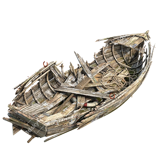 Vintage Wooden Boat 3D model image 3