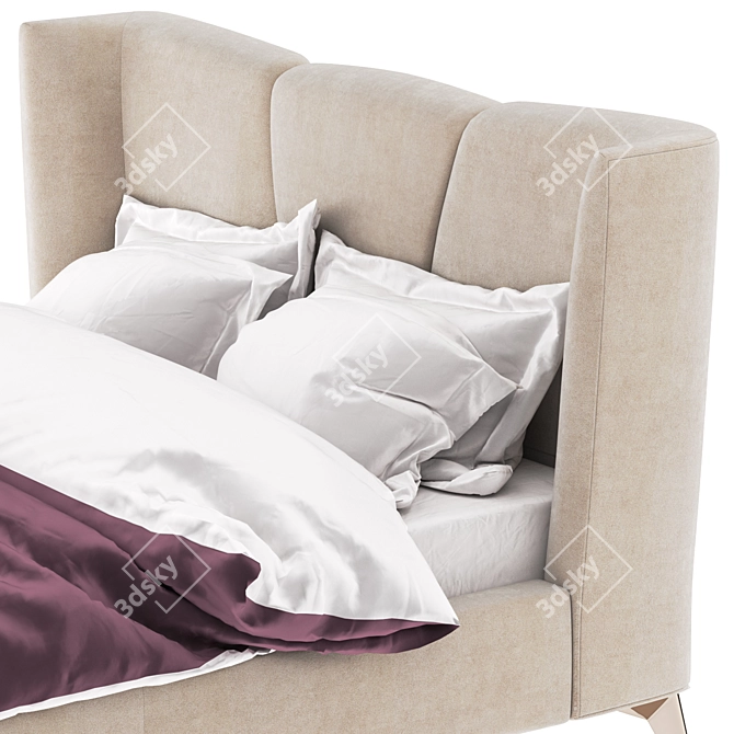 Beige Velvet Siena Bed 3D model image 3