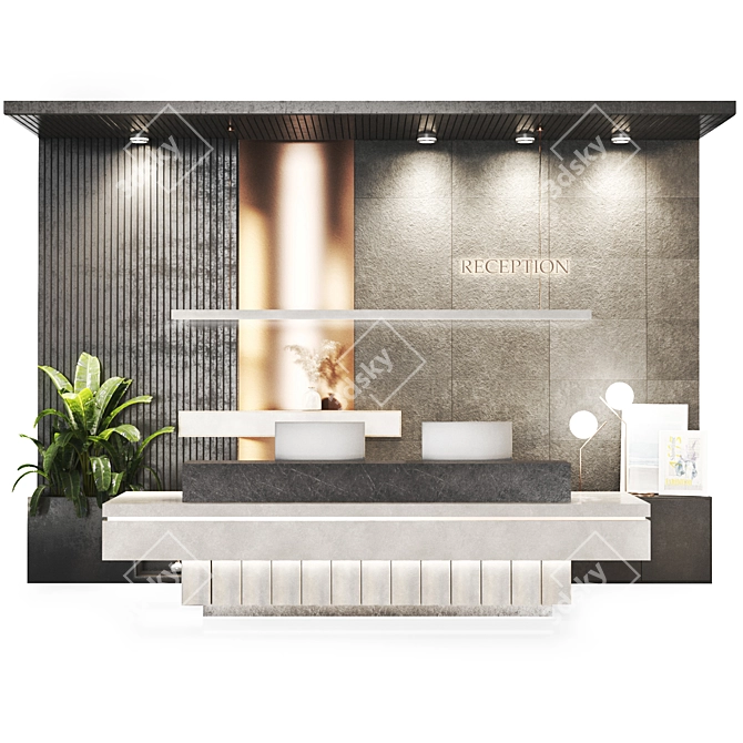 Modern Reception Desk Furniture 3D model image 11