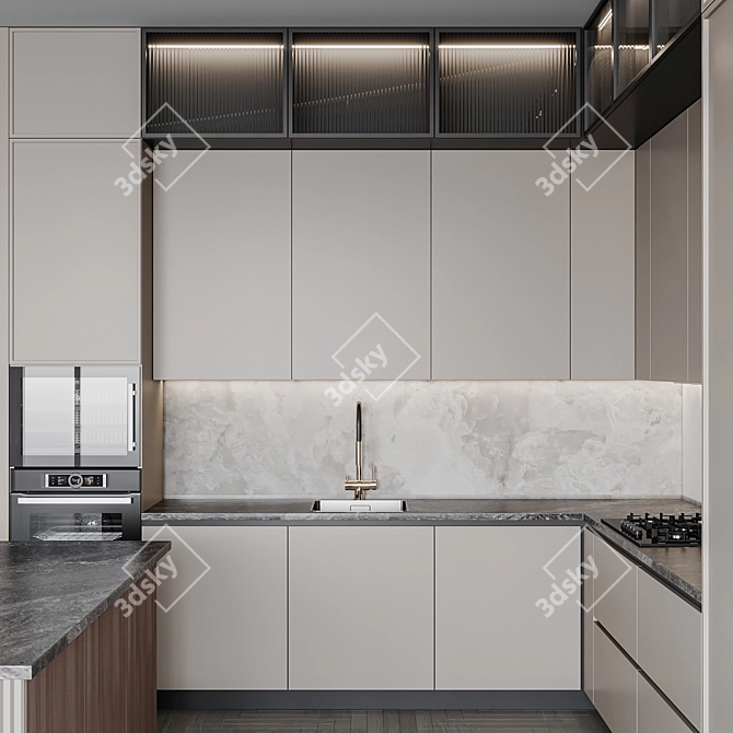 Adjustable Modern Kitchen Kit 3D model image 2