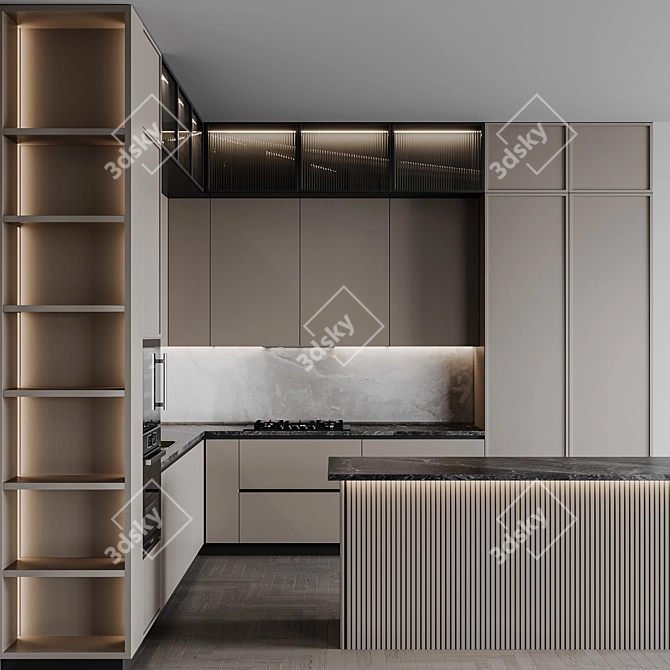 Adjustable Modern Kitchen Kit 3D model image 3