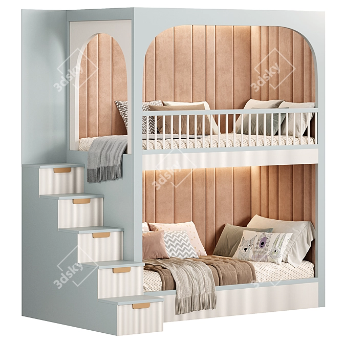 Modern Kids Bunk Bed Set 3D model image 2