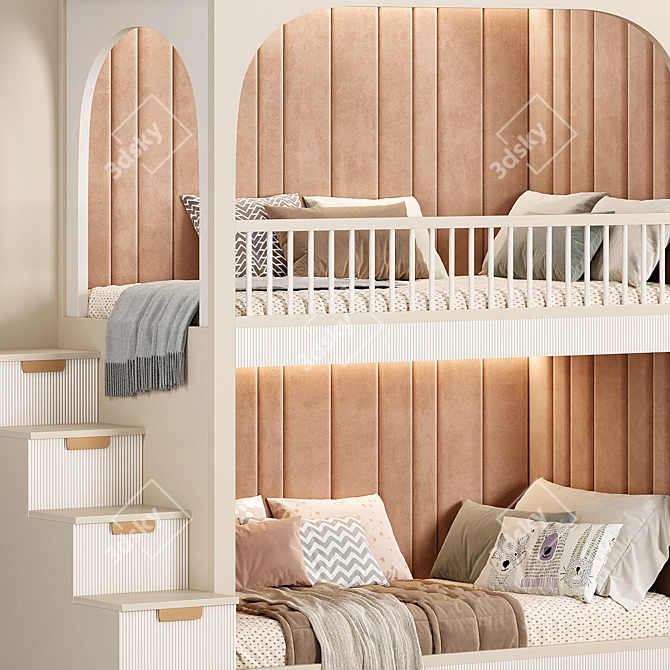 Modern Kids Bunk Bed Set 3D model image 5