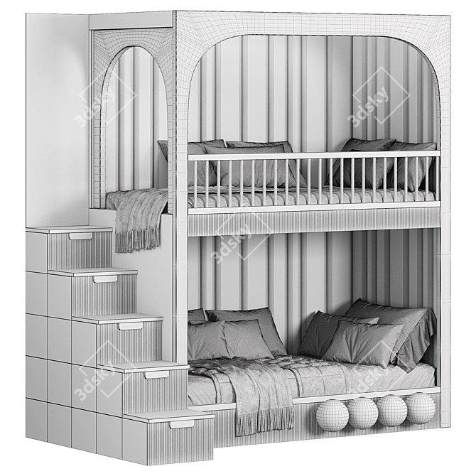 Modern Kids Bunk Bed Set 3D model image 6