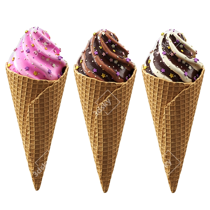 Colorful Ice Cream Cones Kit 3D model image 1