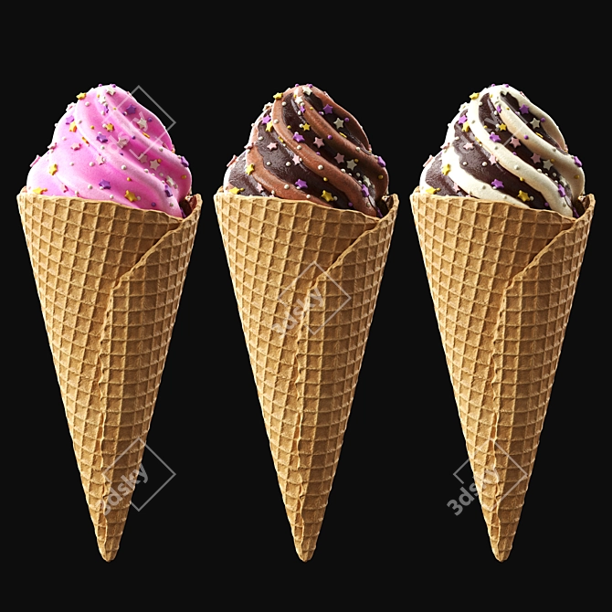 Colorful Ice Cream Cones Kit 3D model image 6