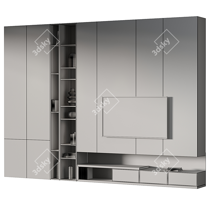 Modern TV Wall Set 2014 3D model image 3