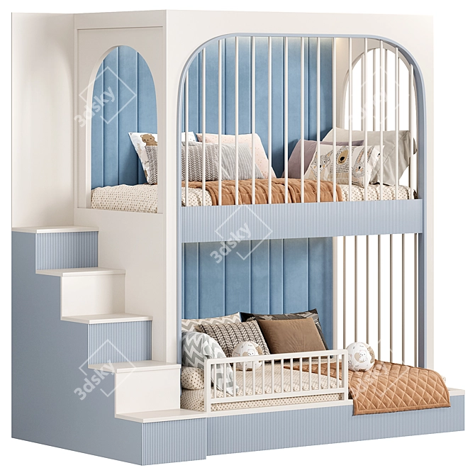 Designer Bunk Bed Kids Room 3D model image 3