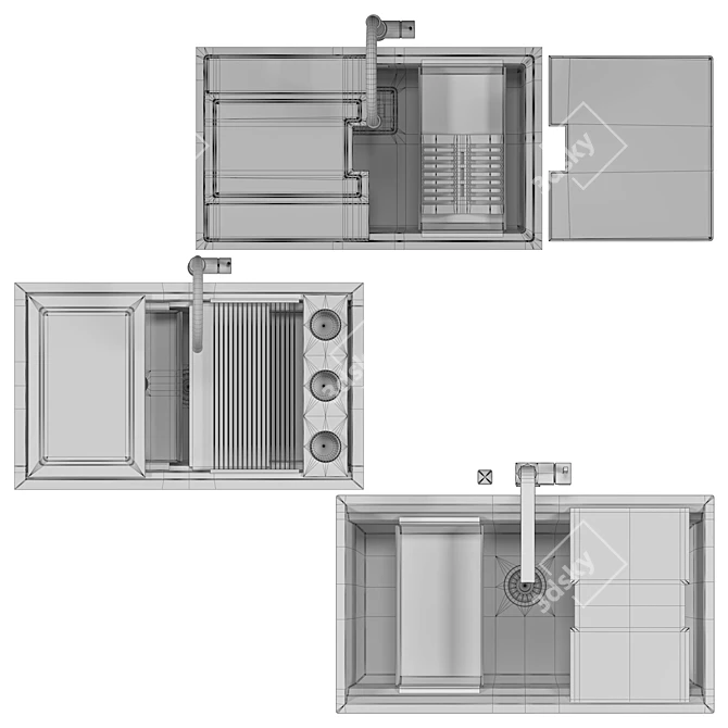 Artinox 3-Piece Sink Set 3D model image 7