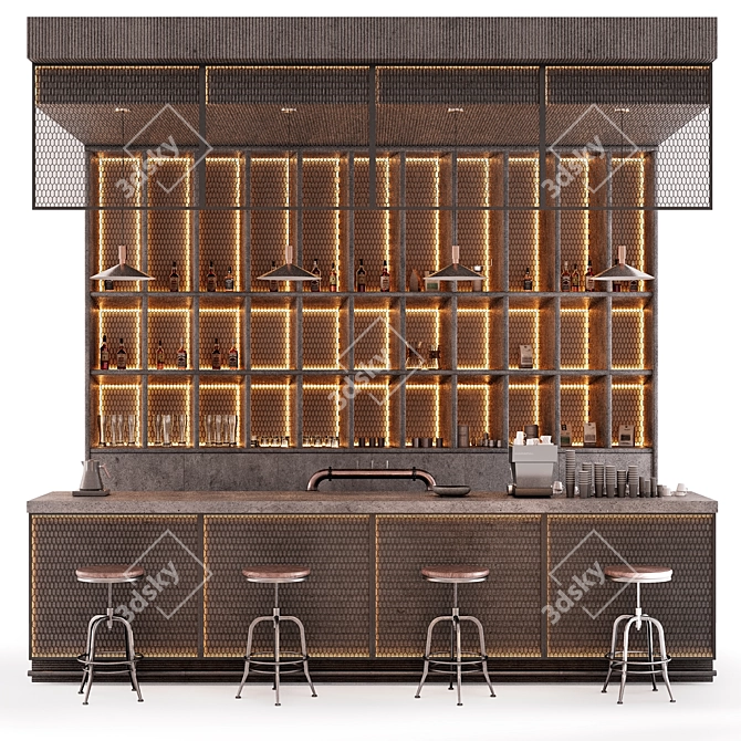 Industrial Style Bar Counter 3D model image 1