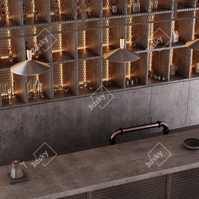 Industrial Style Bar Counter 3D model image 2