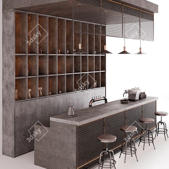 Industrial Style Bar Counter 3D model image 5