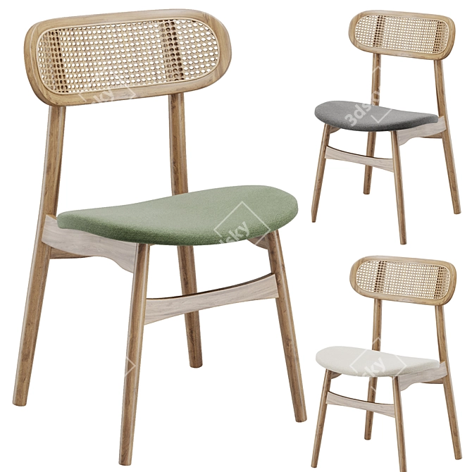  Stylish Rattan Dining Chair 3D model image 2