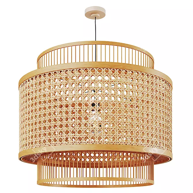 Natural Bamboo Pendant Lamp Shade 3D model image 1