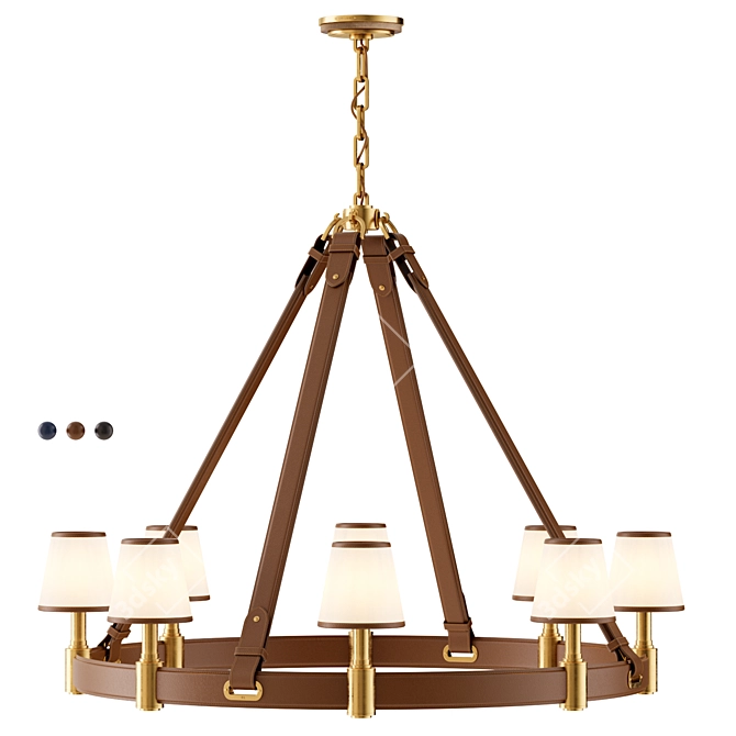  Leather & Brass Ring Chandelier 3D model image 1