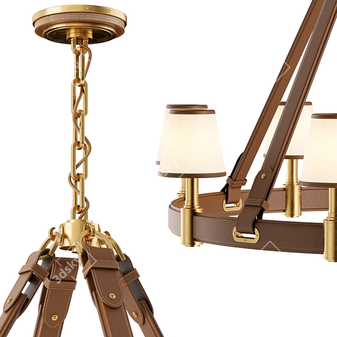  Leather & Brass Ring Chandelier 3D model image 4