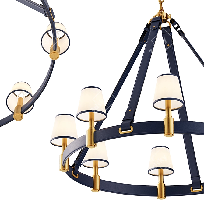  Leather & Brass Ring Chandelier 3D model image 5