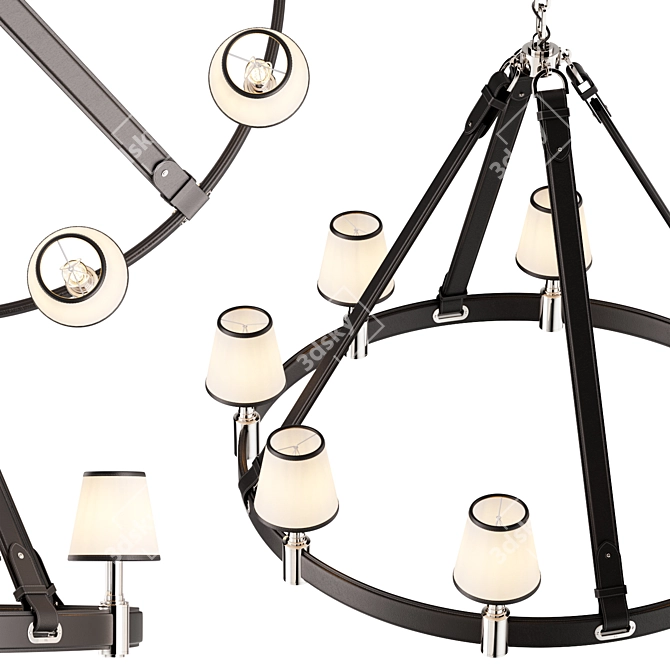  Leather & Brass Ring Chandelier 3D model image 6