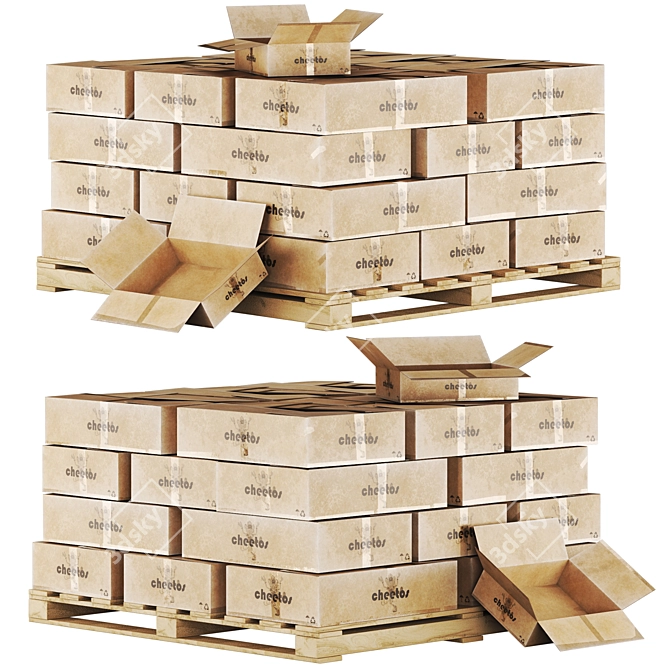 Pallet Cardboard Box: 3D Model 3D model image 1