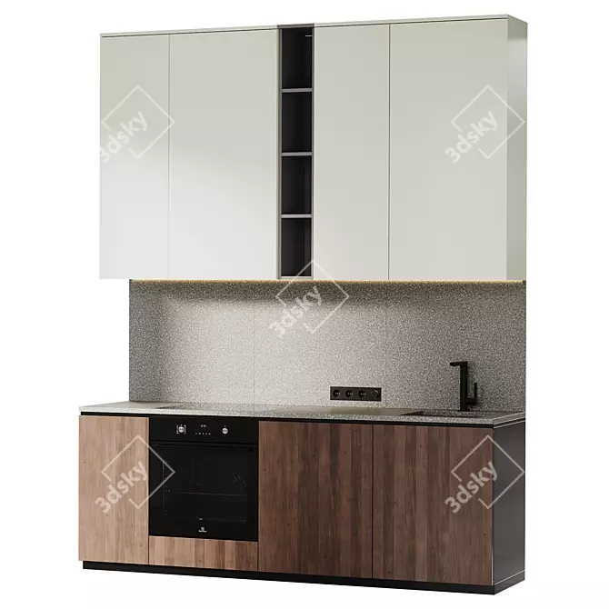 Modern Japandi Wood Kitchen Set 3D model image 5