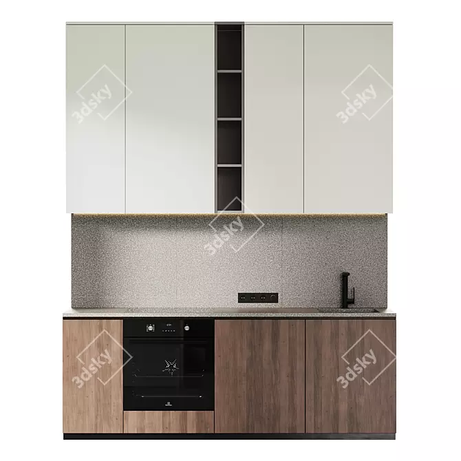 Modern Japandi Wood Kitchen Set 3D model image 6