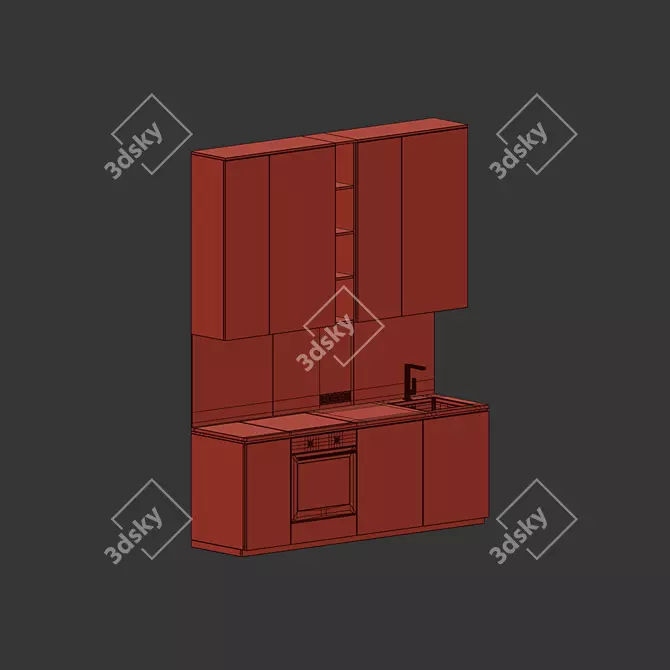 Modern Japandi Wood Kitchen Set 3D model image 7