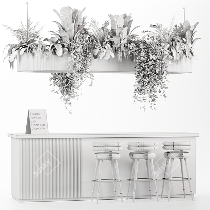 Modern Reception Desk with Plants 3D model image 6